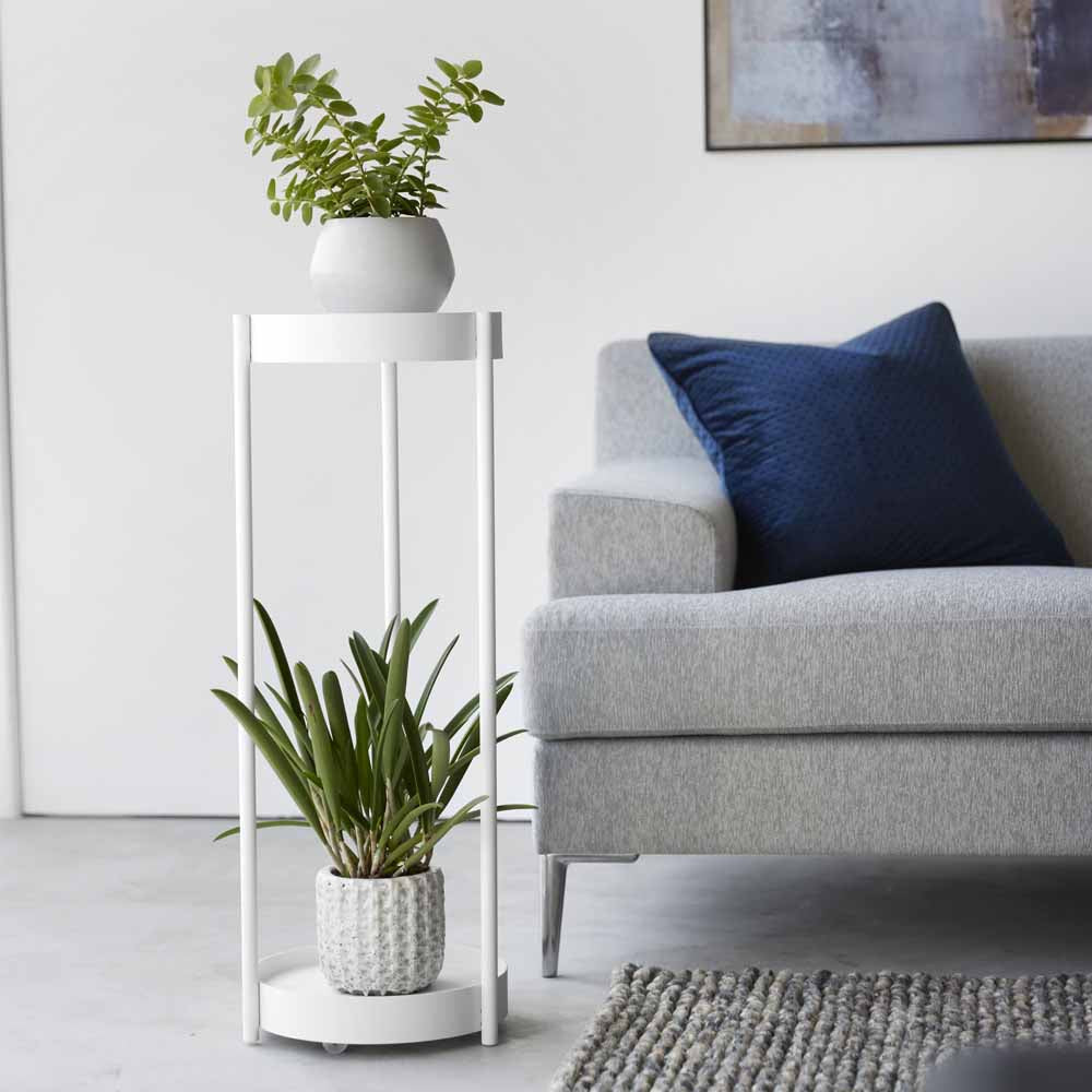 Tower 2-tiered Plant Stand With Caster Wh