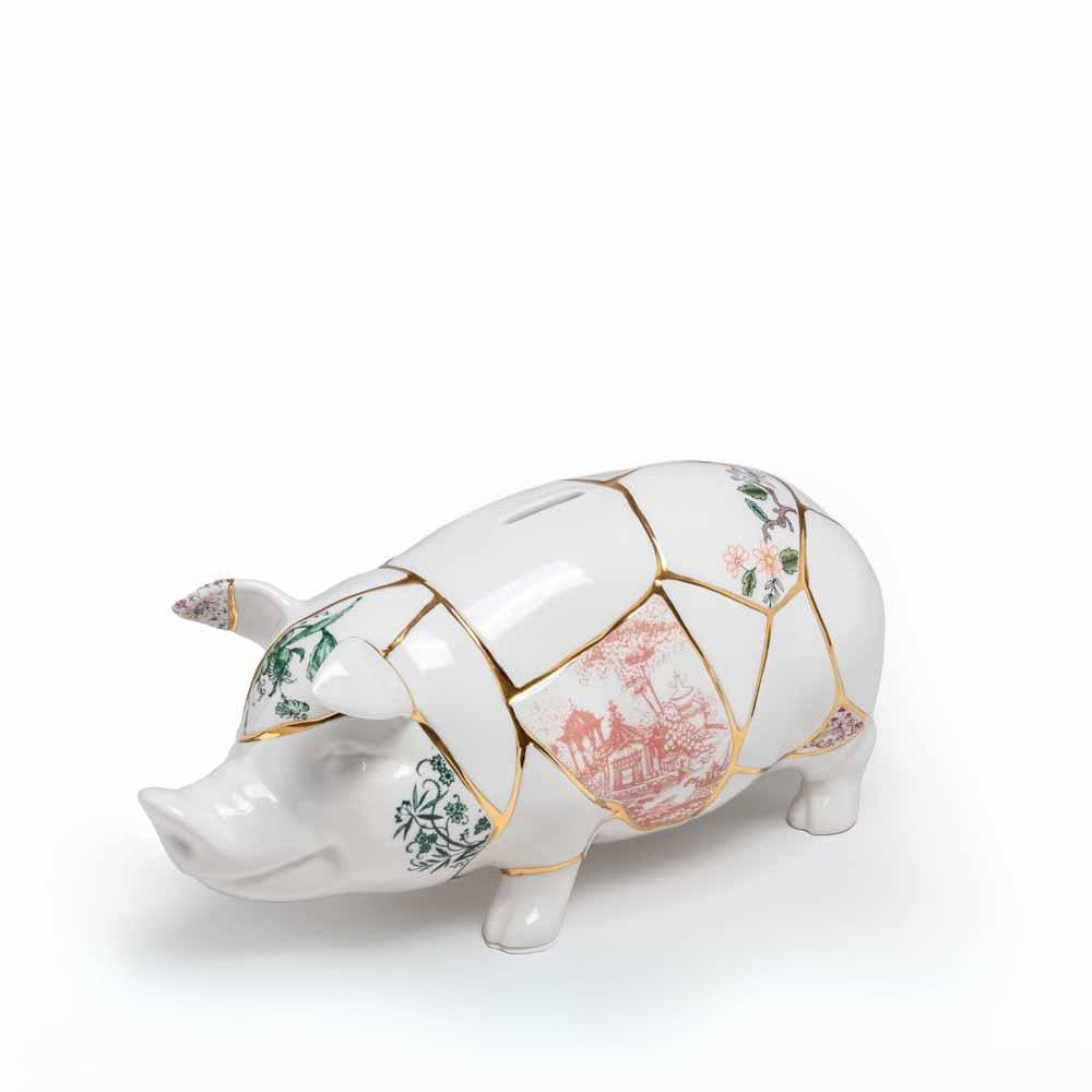 Moneybox In Porcelain Kintsugi Piggy Bank - Cm 31.5 × 13 H. 14.5