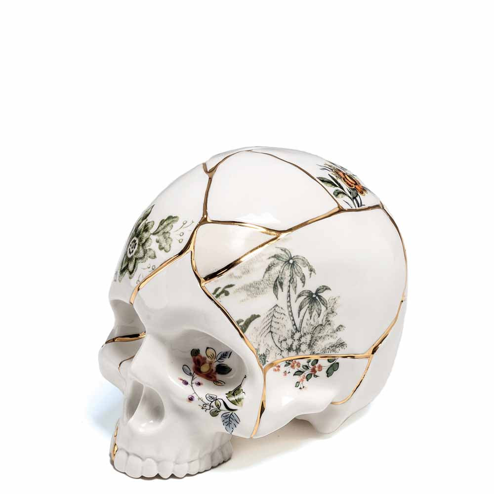 Kintsugi Skull Ornament In Porcelain - Cm 21 × 15 H. 16