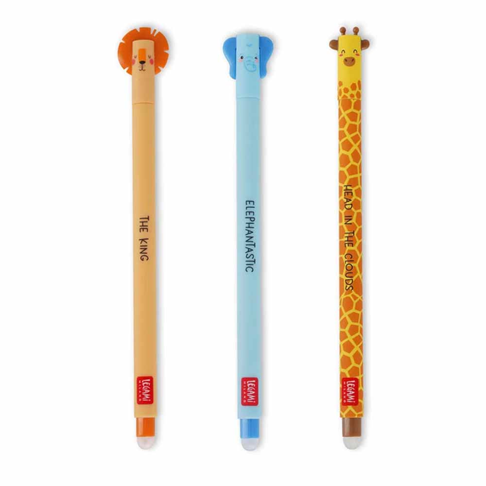 Set Of 3 Erasable Gel Pens - Wild Savannah_Kit_12Pcs - Lion + Elephant + Giraffe