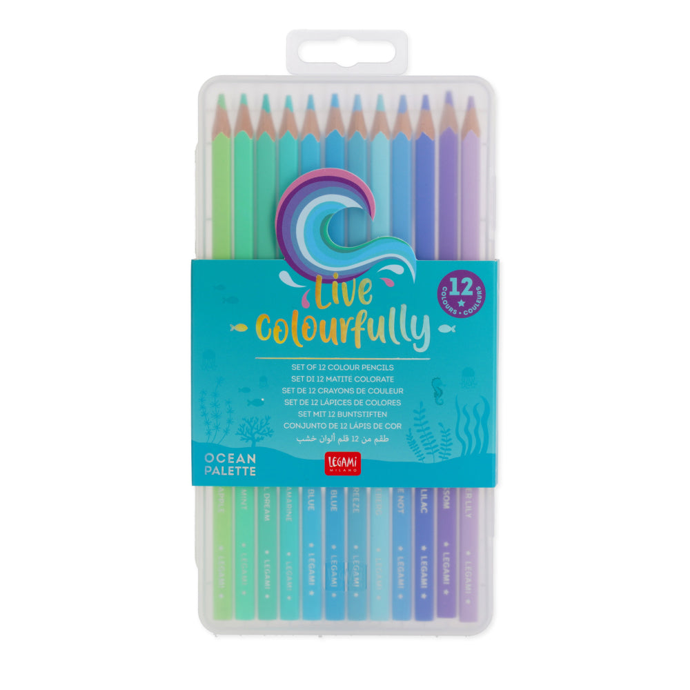 Set Of 12 Colouring Pencils - Live Colourfully - Ocean Palette