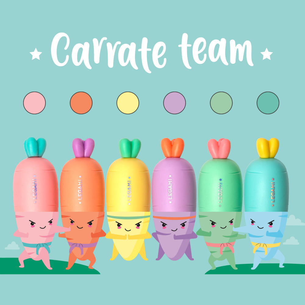 Set Of 6 Mini Highlighters - Carrate Team - Carrot