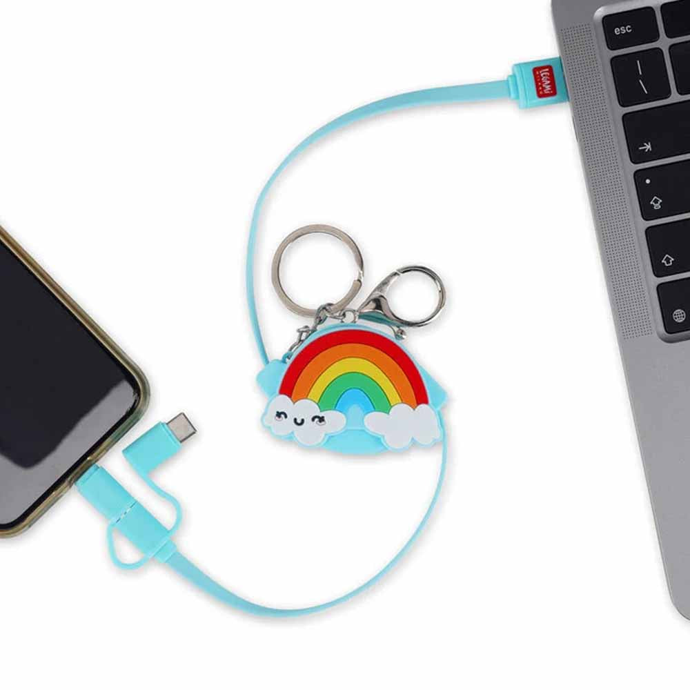 3-In-1 Retract. Charging Cable - Charge 'N Roll - Rainbow