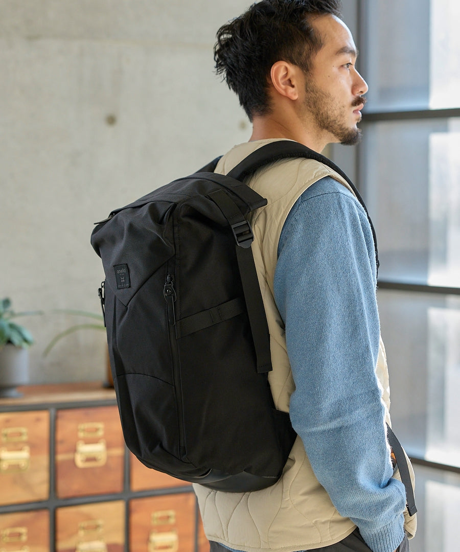 Roll Top Backpack Solid Black 4482